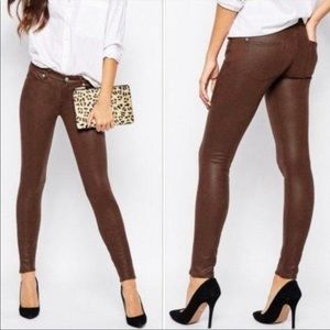 NWT 7 For All Mankind Faux Leather Skinny pants Carmel Brown S